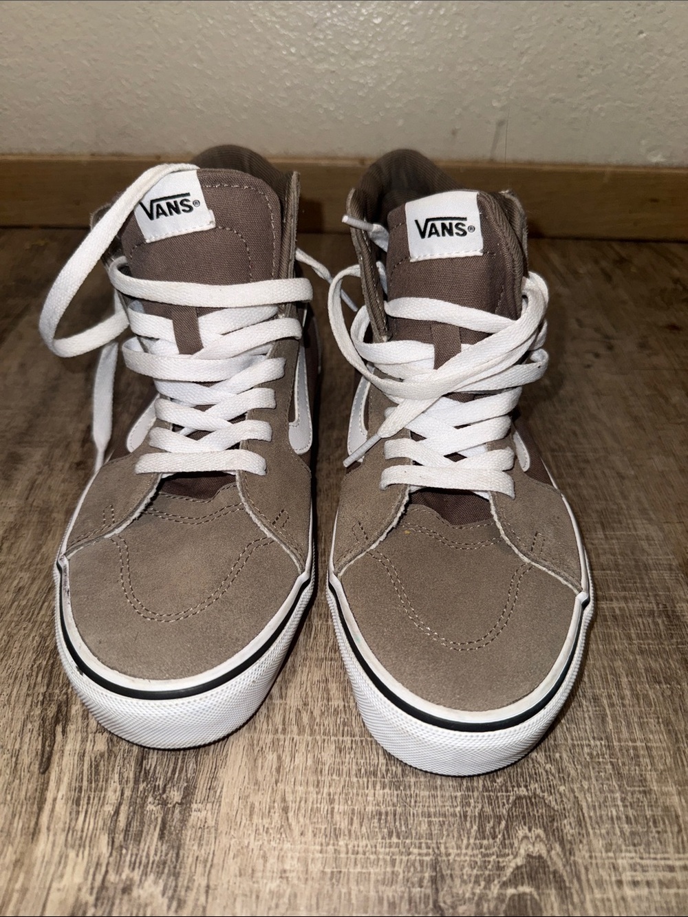 Vans High Top Sneakers in Taupe and White